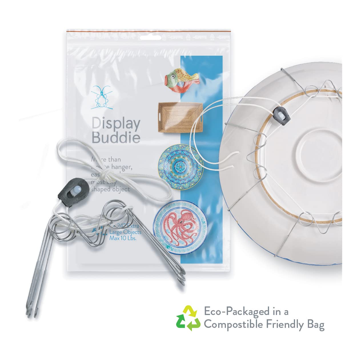 Display Buddie Extra-Large Adjustable Plate Hanger For Plates, Platters, Bowls & Oval, Square, Rectangular Objects Between 18-24