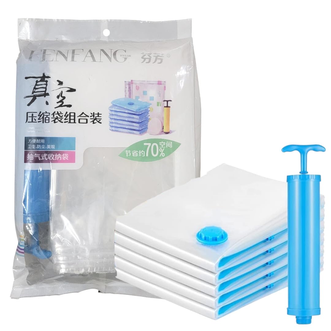 Shaktism Vacuum Storage Bags With Hand Pump, Space Saver Reusable Compression Bags For Clothes, Blankets, Quilts, Travel Set Of 