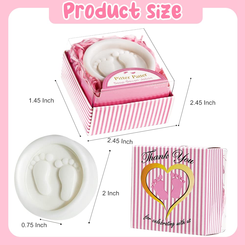 Aixiang 24 Pack Baby Shower Favors Soaps Handmade Pink Pitter Patter Gift Boxed Baby-Feet Scented Soap Favors For Baby Girl Baby