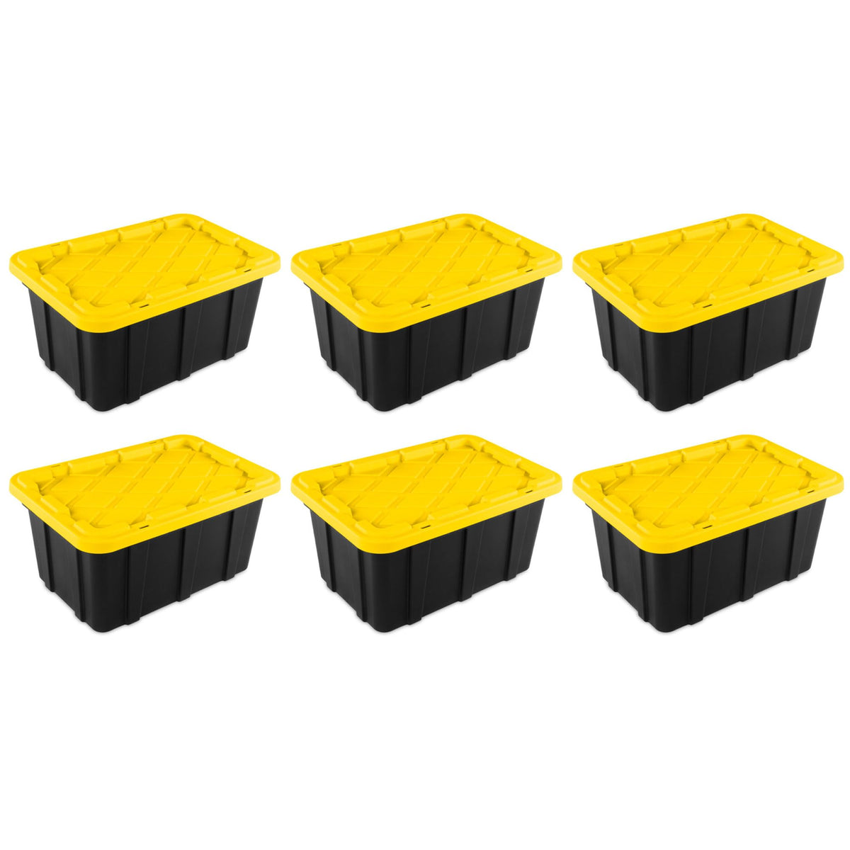 Sterilite 17 Gal Industrial Tote, Stackable Storage Bin With Snap-Fit Lid For Garage, Basement & Attic Storage, Black Base And Y