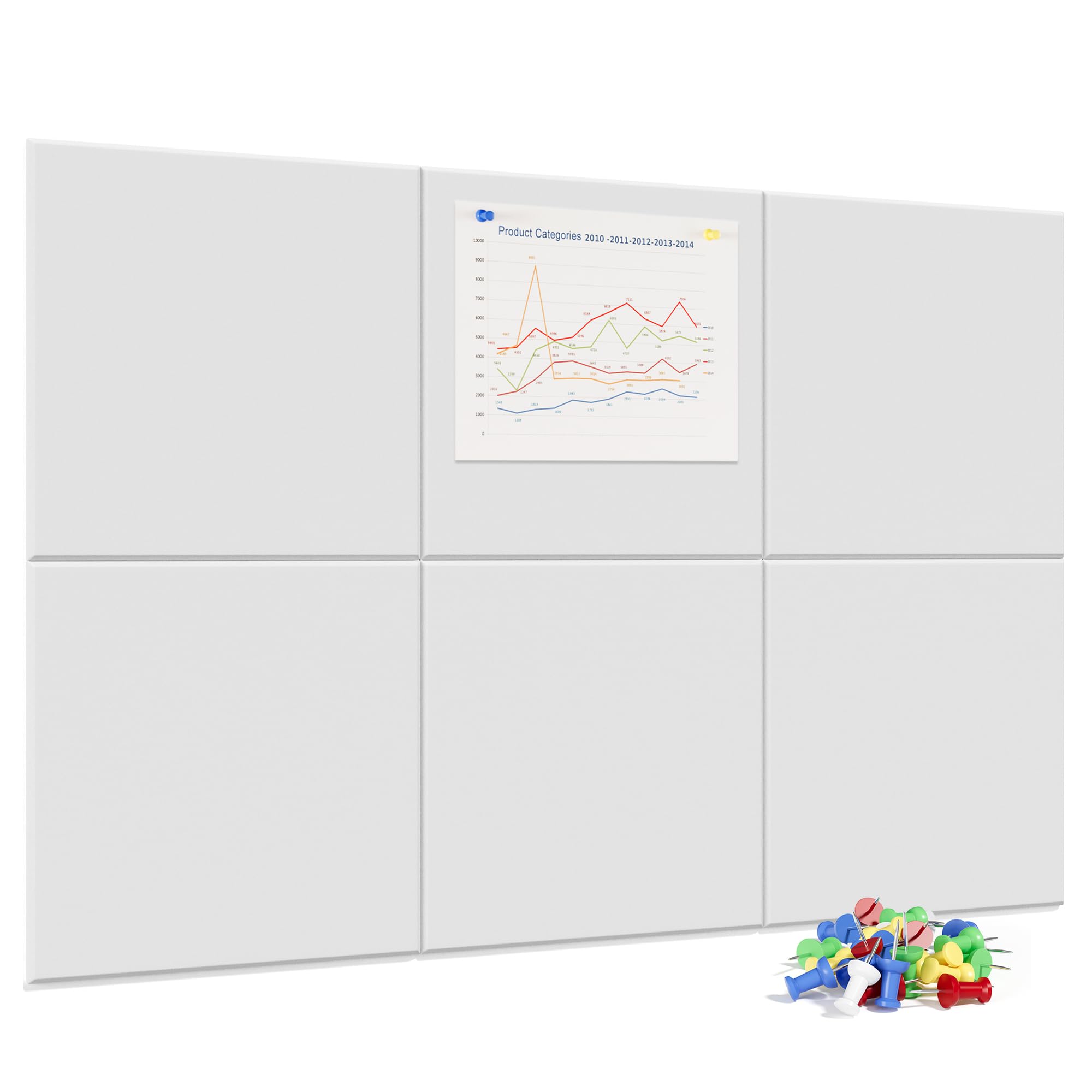 Neatsure Large Cork Board for Wall, 36 x 24 White Bulletin Board with Pushpins, 6 Panels Felt Tiles Tack Push Pin Board for Offi