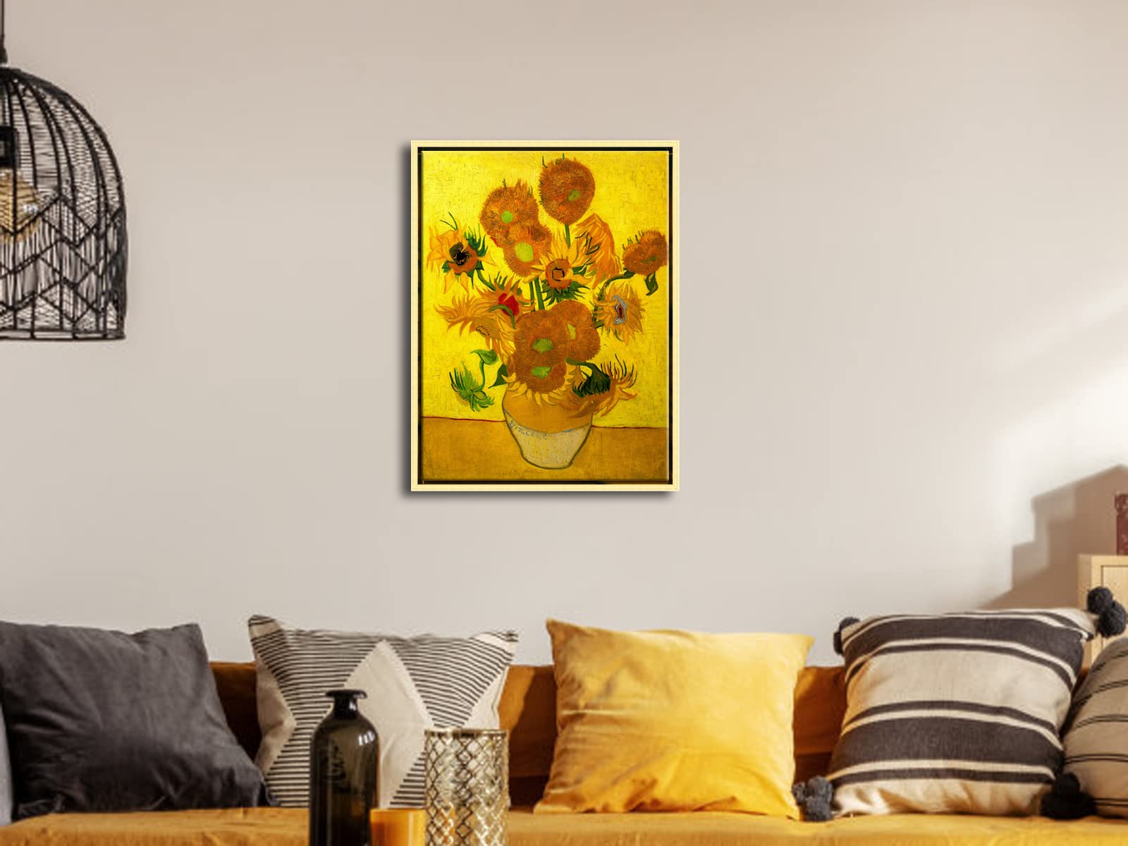 Wieco Art Framed Canvas Wall Art Vase With Fifteen Sunflowers By Van Gogh Classic Oil Paintings Abstract Flowers Canvas Prints F