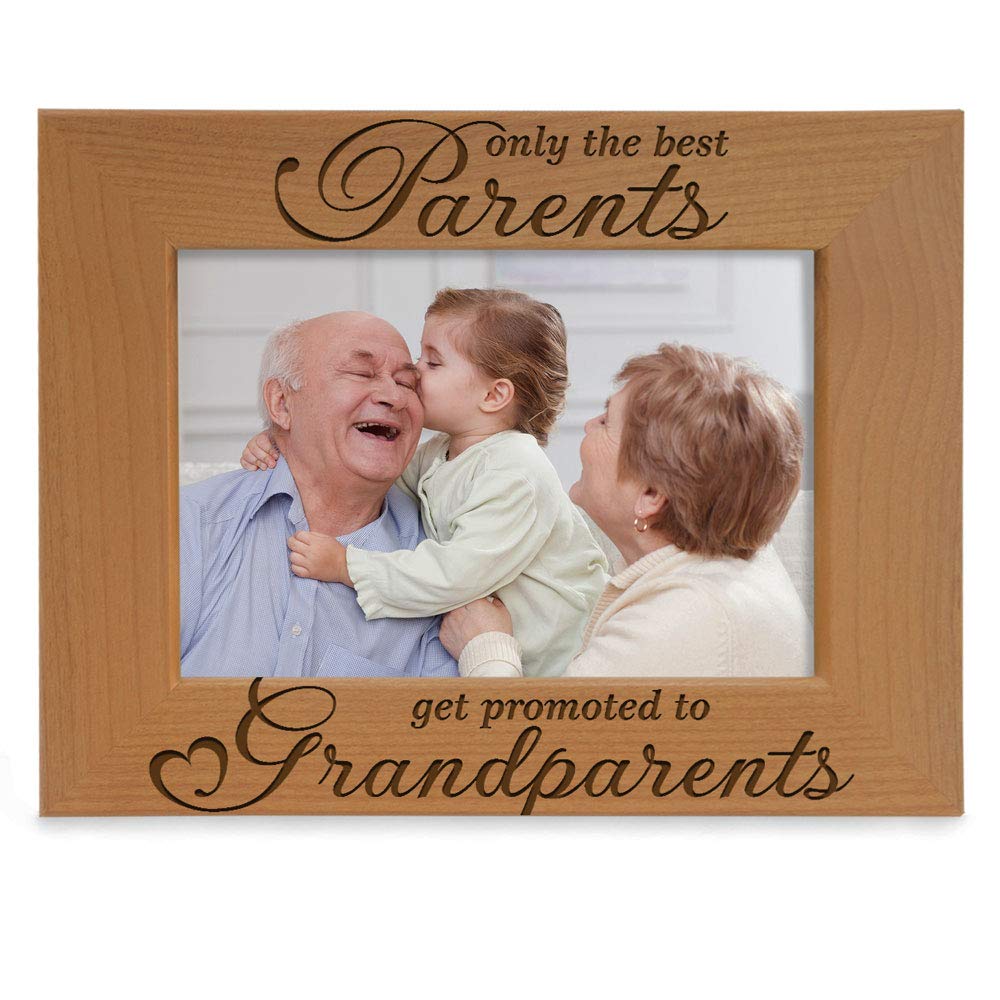 KATE POSH - Only The Best Parents get Promoted to Grandparents Picture Frame - Engraved Natural Wood Photo Frame - Grandma Gifts