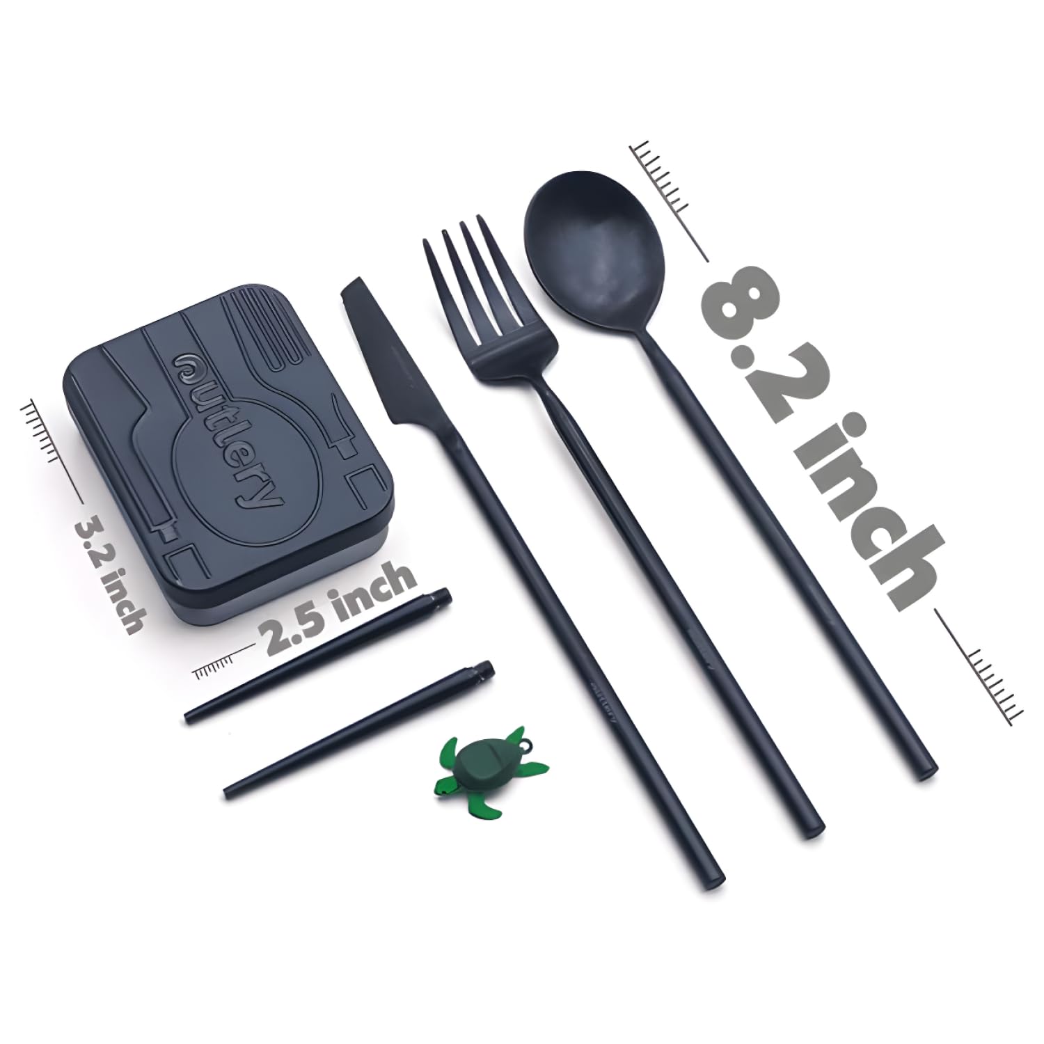 Outlery | Portable & Reusable Stainless Steel Travel Cutlery Set And Reusable Chopsticks (Whale Blue) Pocket Sized Cutlery Set