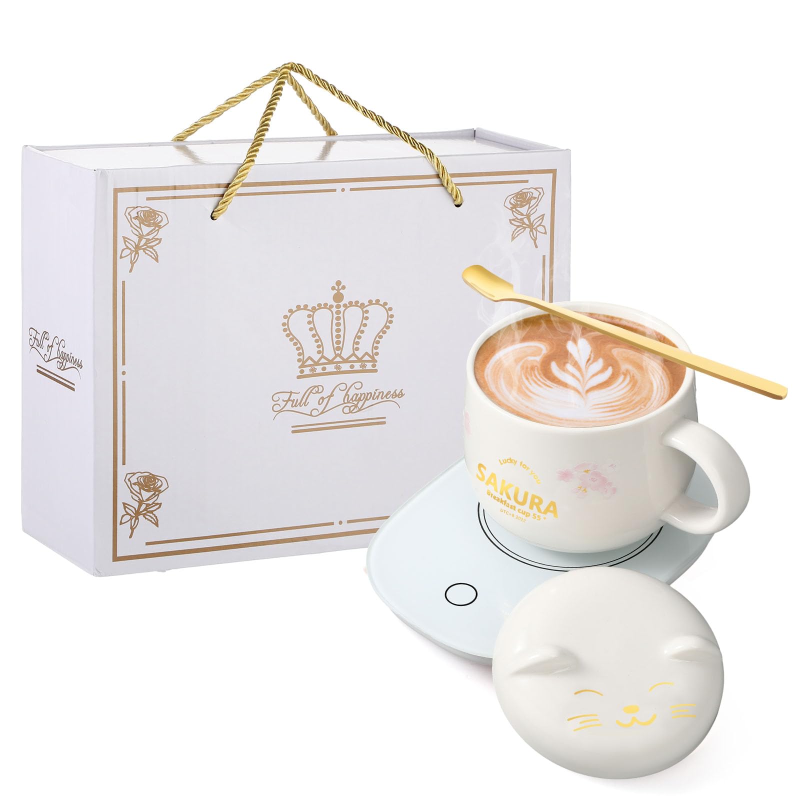 Coffee Cup Warmer Coffee Warmer With Mug For Women Electric Coffee Mug Heater Temperature Control Ceramic Cute Cat Smart Coffee