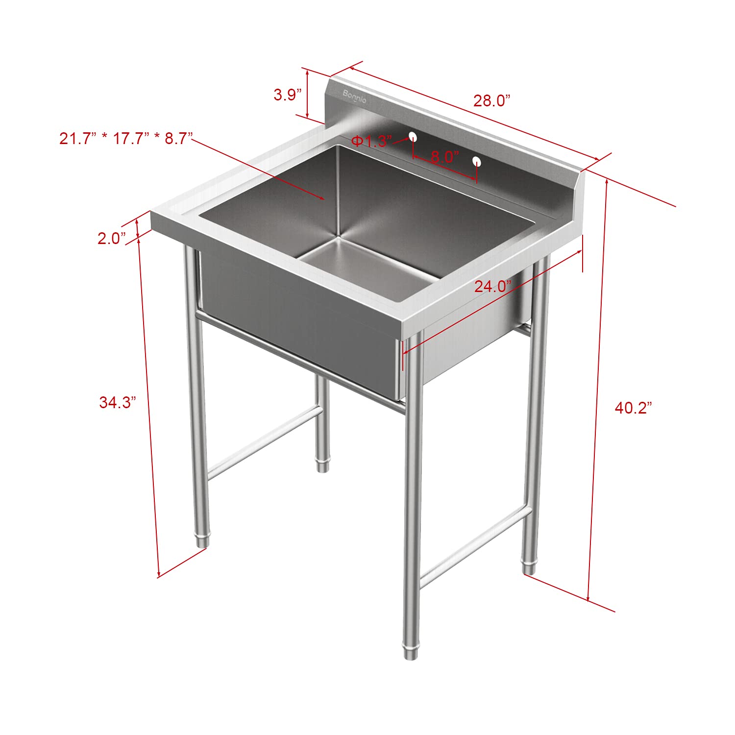 Vingli Upgraded Free Standing 304 Stainless Steel Utility Sinks For Laundry Room With Backsplash, Industrial Garage Sink Commerc