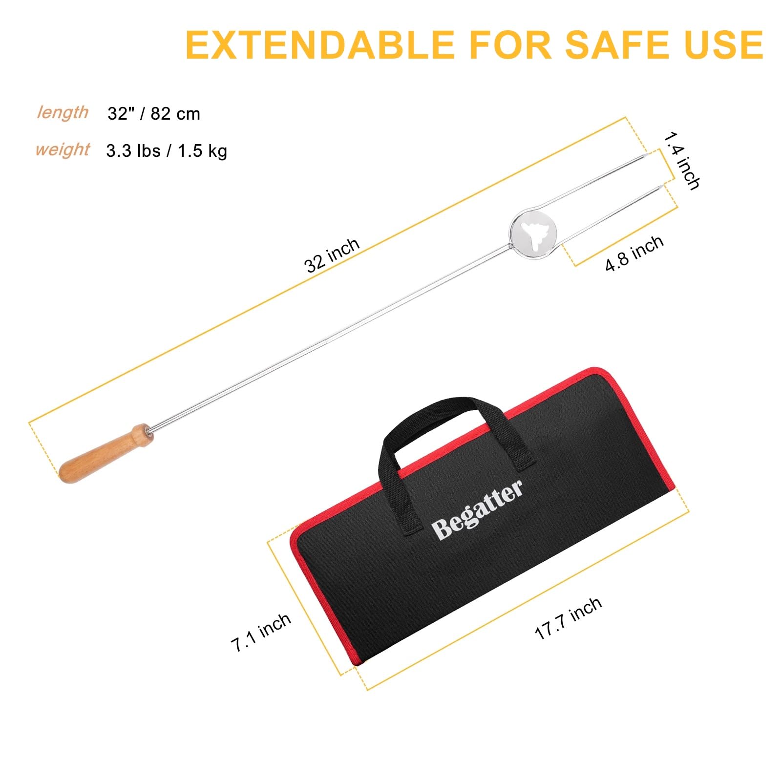 Begatter Heavy Duty Hot Dog Roasting Sticks For Campfire, Extendable Marshmallow Sticks For Fire Pit, 32'' Long Smores Sticks, S