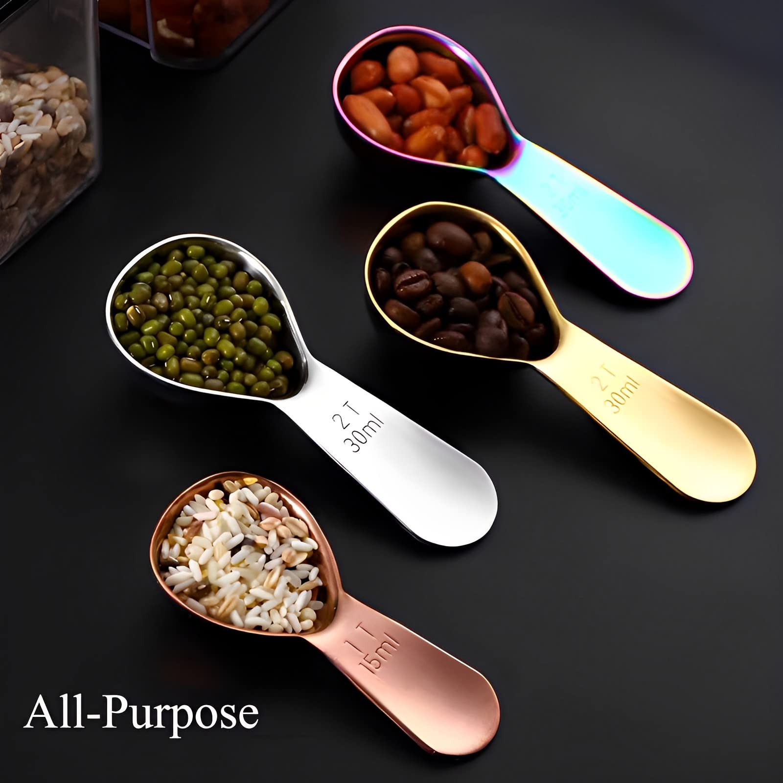 Measuring Spoon Coffee Scoop 2 Tablespoon Reusable 18/8 Stainless Steel Titanium Plating Good Size For Coffee Canister Easy To S