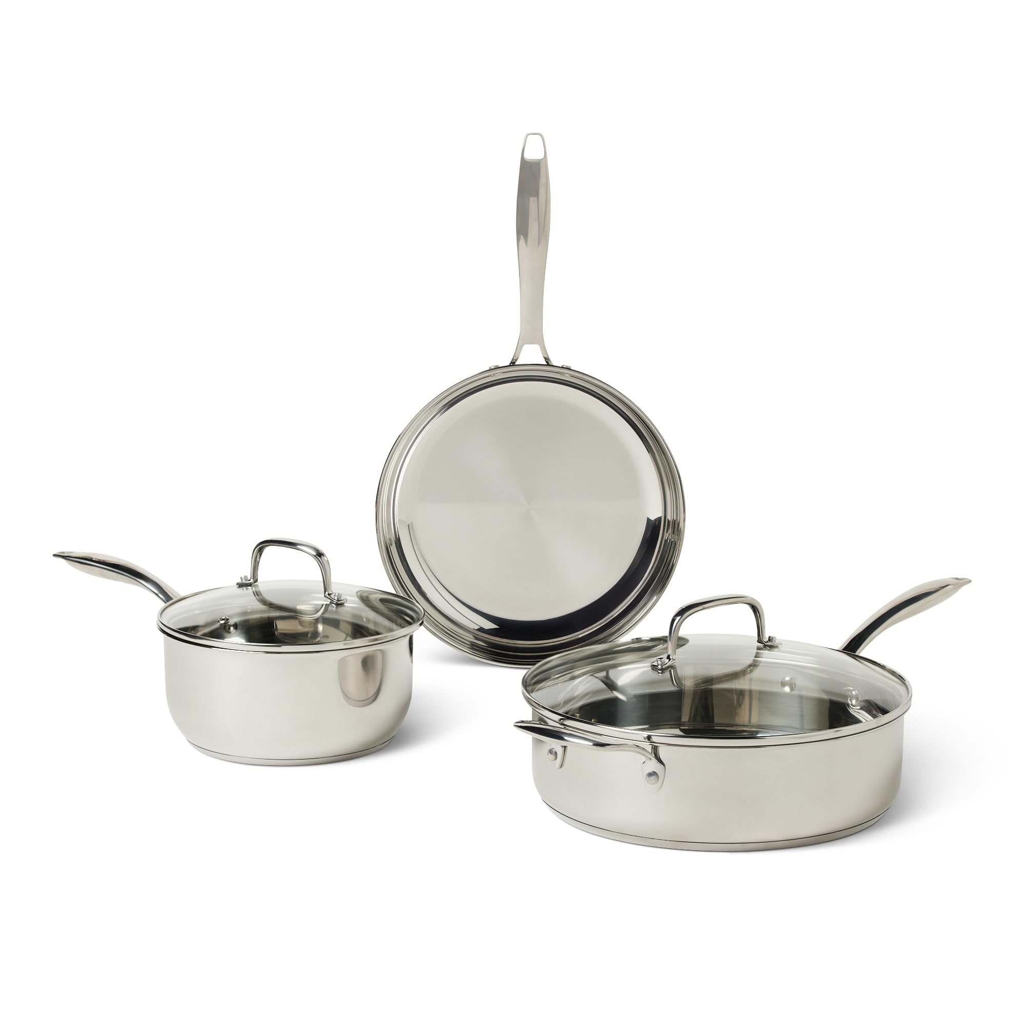 Amazon Basics Stainless Steel Cookware Set, 5Piece, All Cooktop Friendly, DishwasherSafe, Induction Compatible