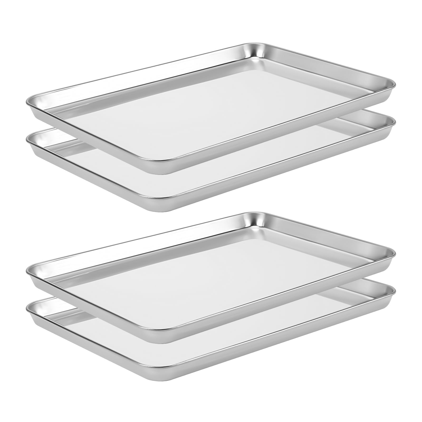 LEXININ Stainless Steel Baking Sheets, 17 x 12 x 1 Inch, Cookie Pans for Oven, 4Piece Set, Silver