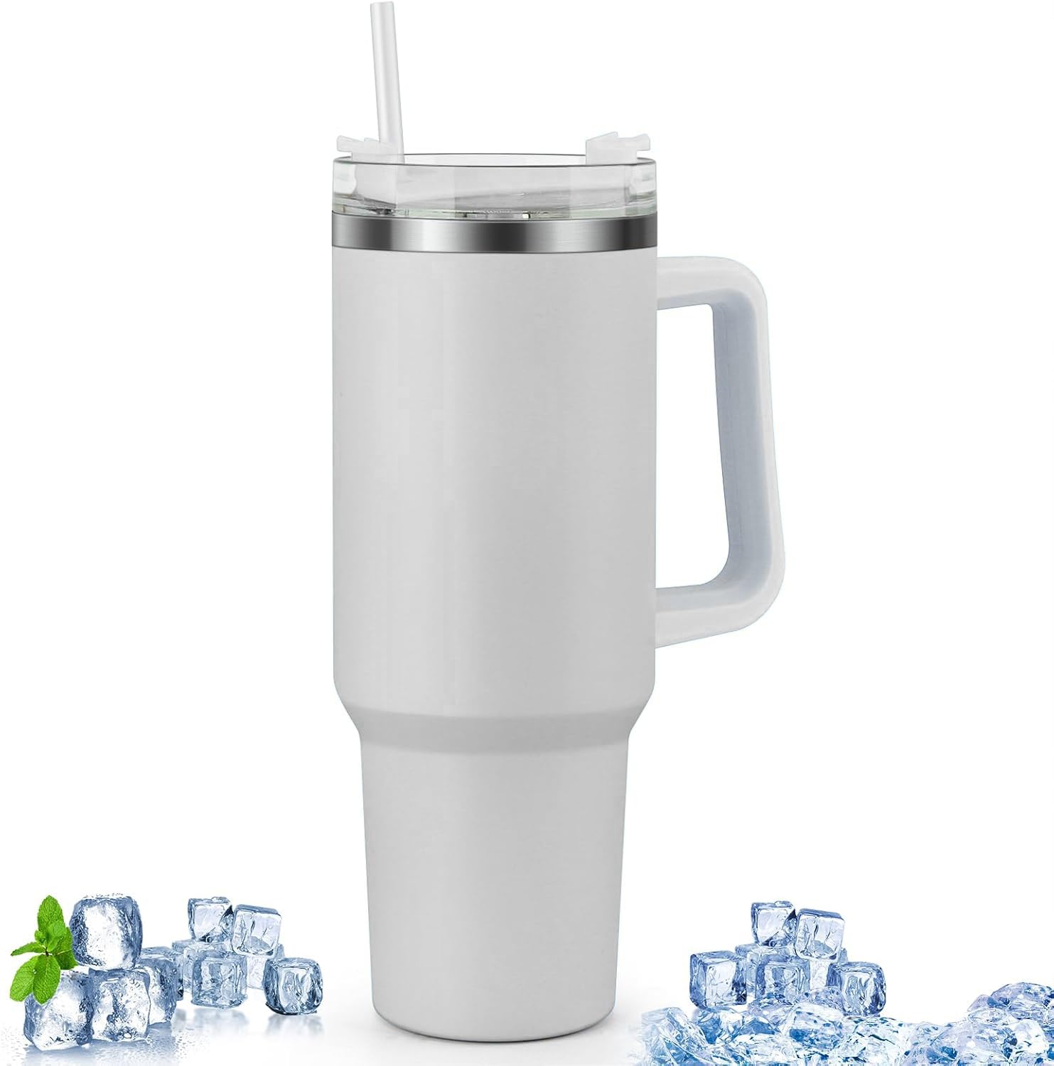 Xiawao 1200Ml Mug Tumbler With Handle And Straw Lid, Stainless Steel Large Water Bottle Gifts For Women Men Him Her (Gray)