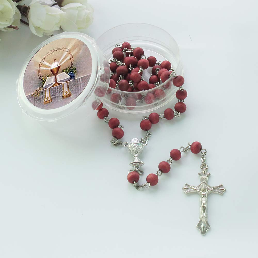 First Holy Communion Red Scented Rosary Favor - 12 Rosaries with Individual Gift Box and Organza Bag