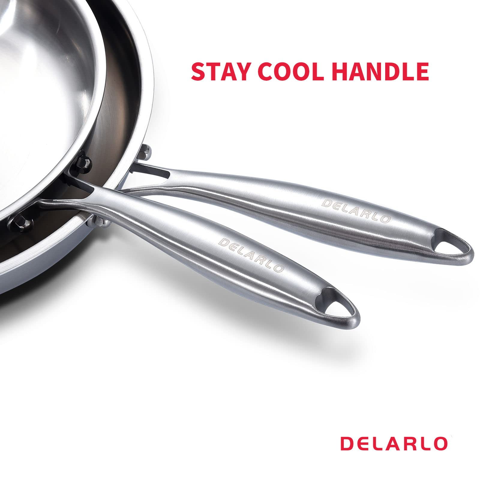 Delarlo Whole Body Tri-Ply Stainless Steel Frying Pan Set, 8   /10   /12    Cooking Pans, Kitchen Cookware Set, Fast Heating Che