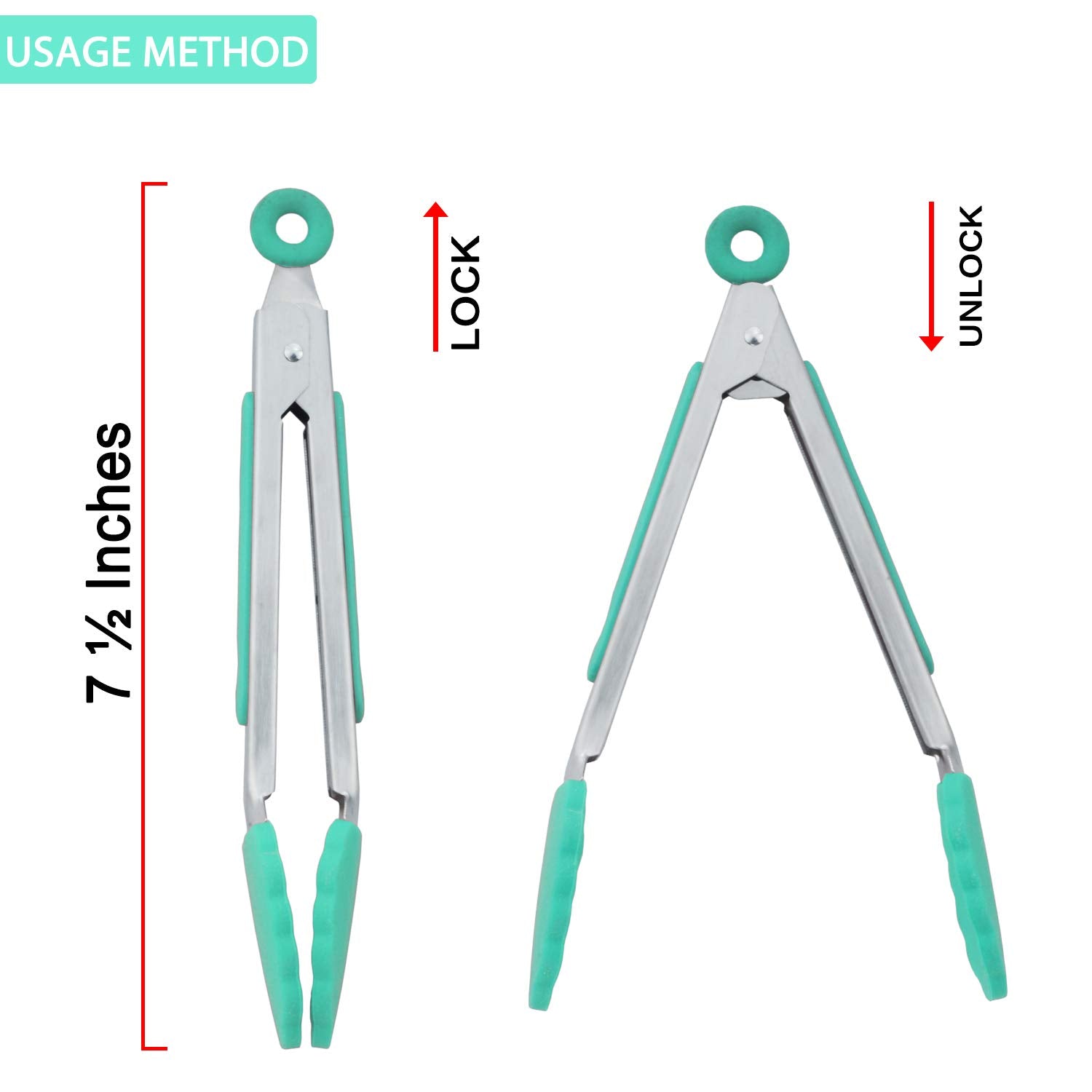Hinmay Small Appetizer Tongs 7-Inch Silicone Tipped Kitchen Tongs, Set Of 3 (Mint)