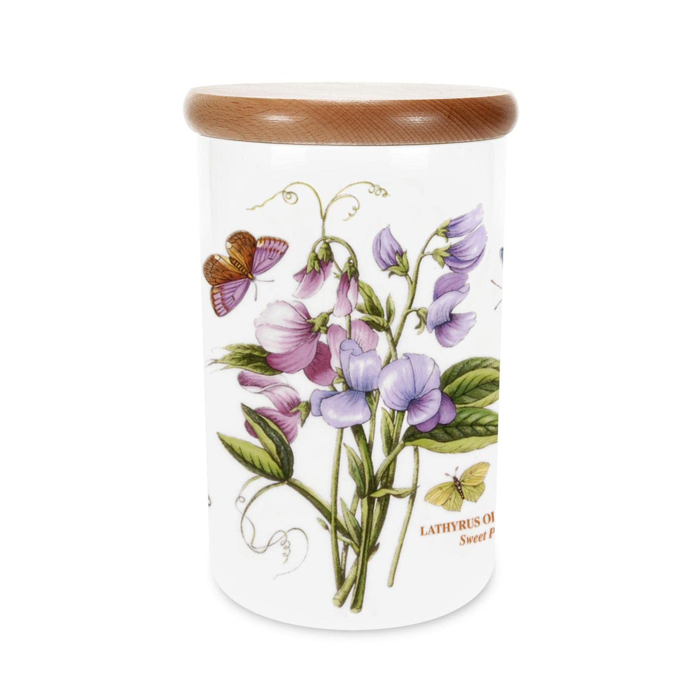 Portmeirion Botanic Garden 8'' Airtight Canister | Large Storage Container With Cover | Sweet Pea Motif | Fine Earthenware | Dis