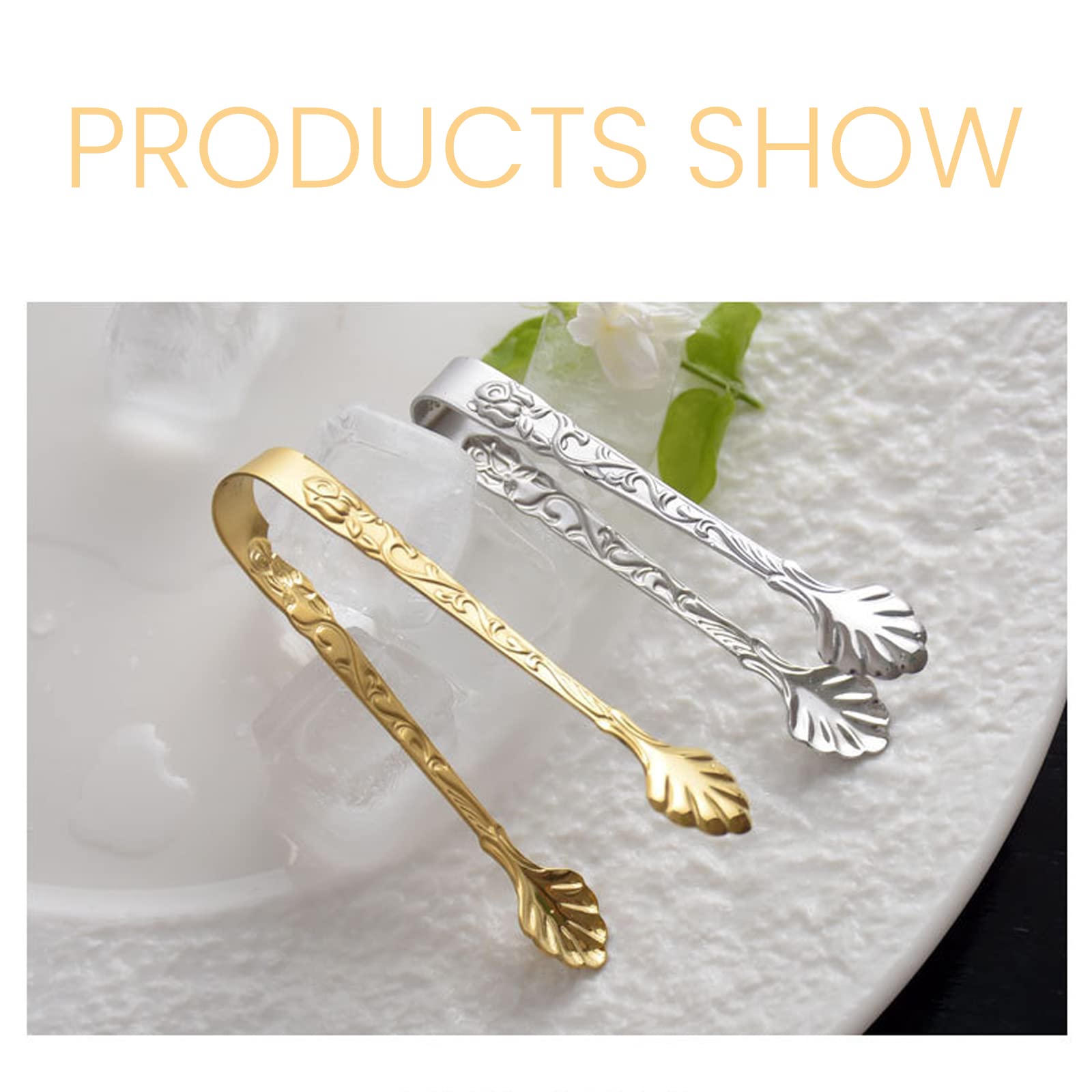 2Pack Rose Handle Sugar Tongs, Vintage Rose Relief Stainless Steel Ice Cube Clips Sugar Tongs Sliver And Gold Small Food Clips F