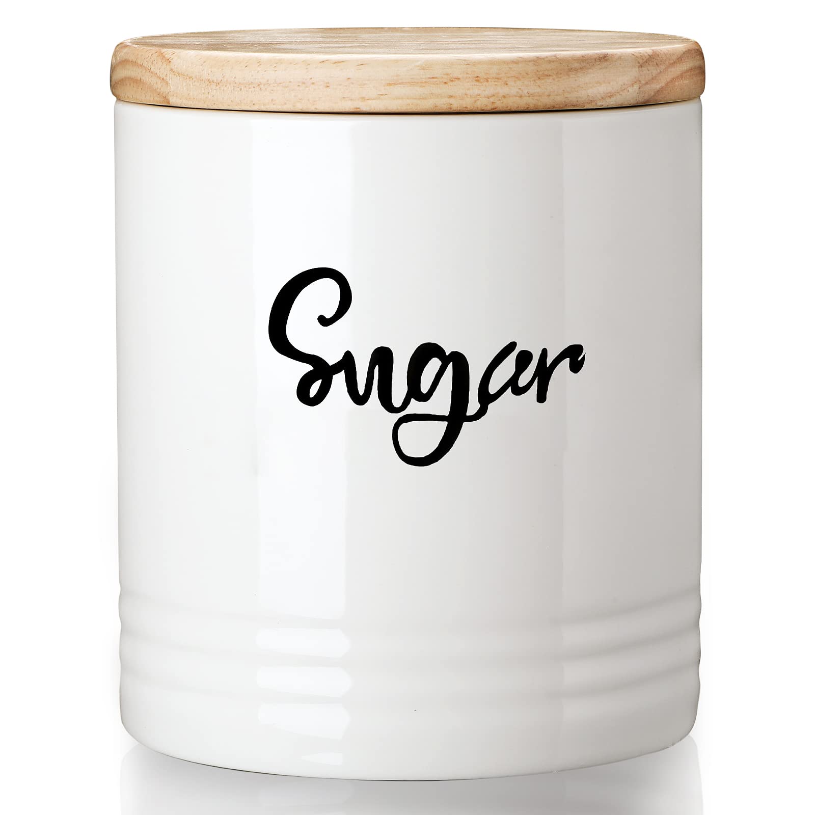 LEETOYI Porcelain Food Storage Containers with Lid, 4.5 Inch 31oz White, Labeled Sugar