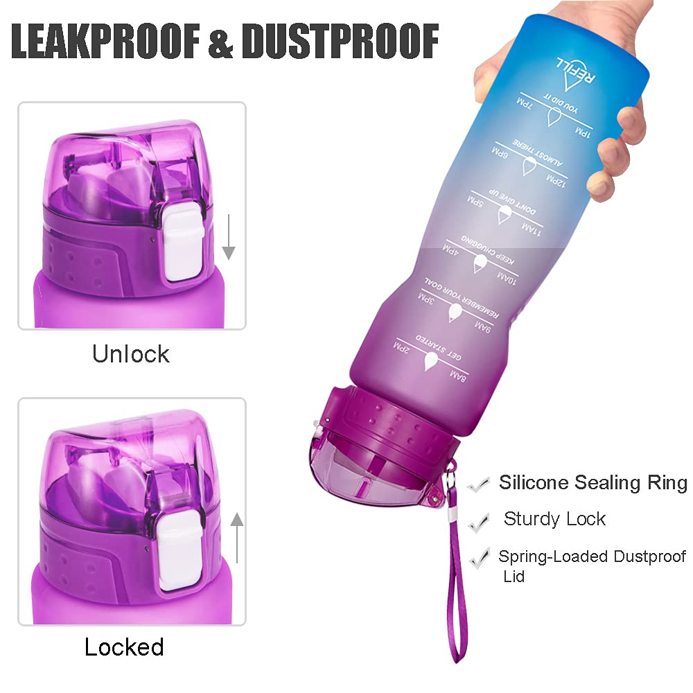 Nooformer 24Oz / 32Oz Motivational Water Bottle With Time Marker & Straw- Water Tracker Bottle Leakproof Bpa Free For Fitness Sp