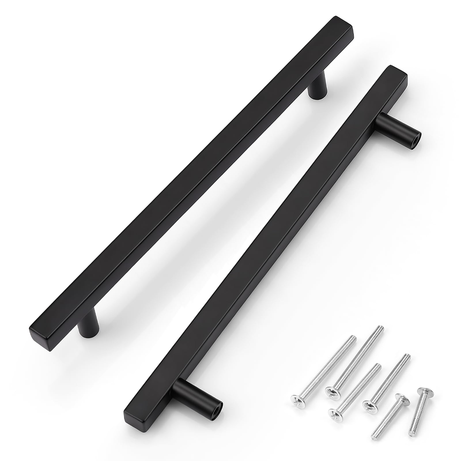 Knobwell 12 Pack 10 Matte Black Stainless Steel Kitchen Cabinet Pulls And Handles, Bathroom Kitchen Cabinet Door Handles Hole Di