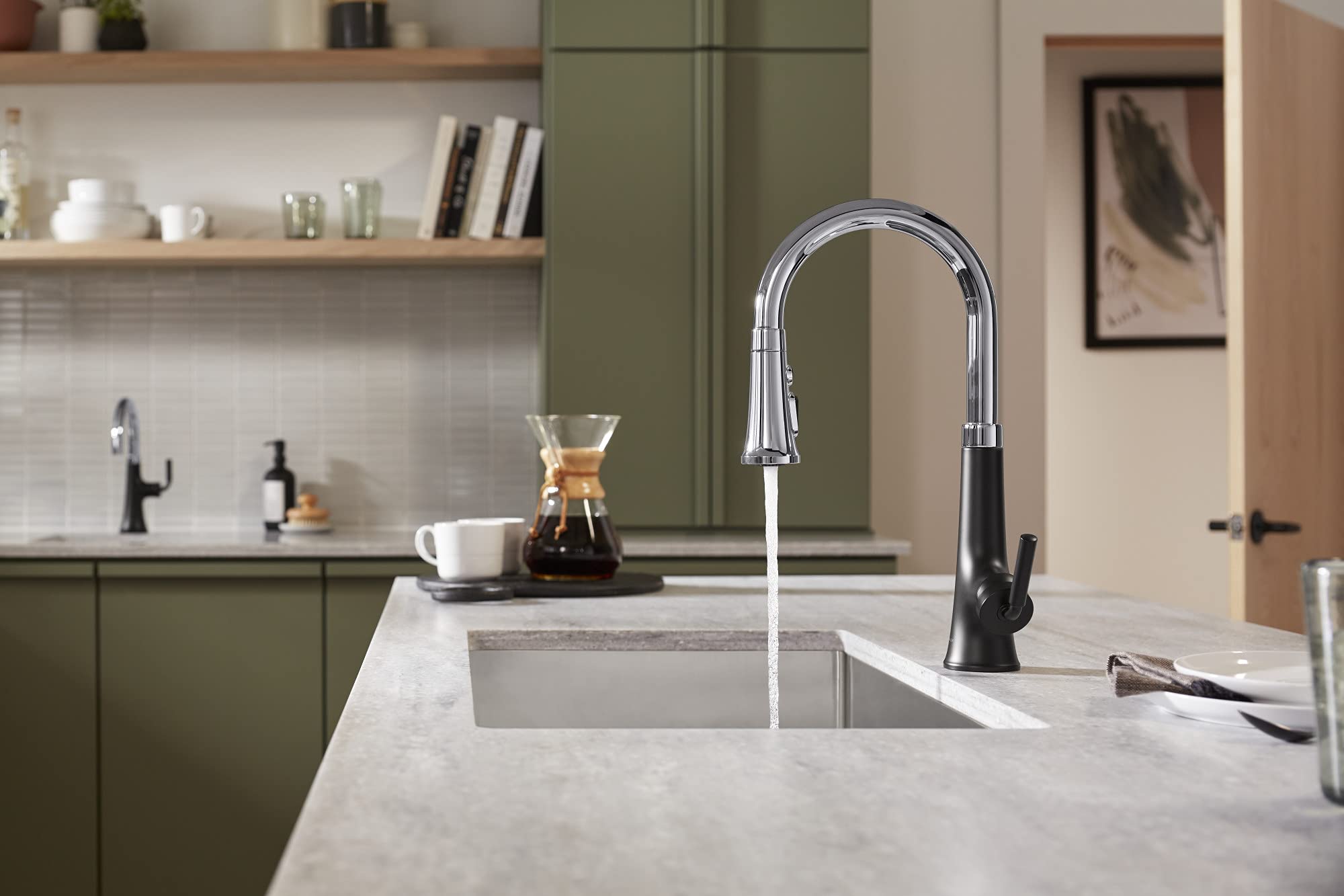 Kohler 23766-Cbl Tone Pull Down Sprayer, Touchless Faucet For Kitchen Sink, Polished Chrome With Matte Black
