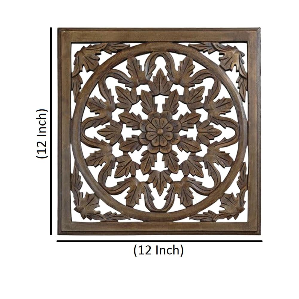 SPACE WOOD Wall Hanging Panel | Decorative Frame for Living Room | MDF Wooden Decor for Home, 12x12 Inches, Brown (Pack of 3)
