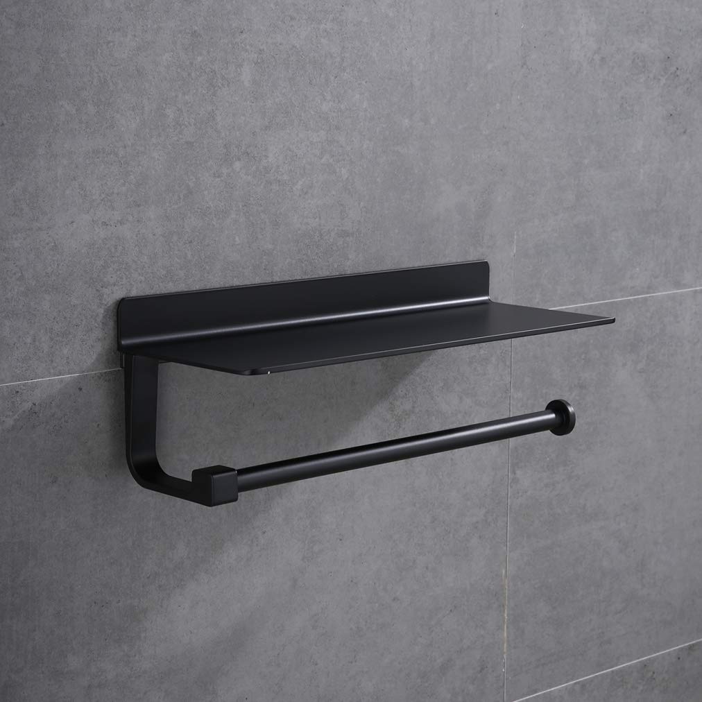 Missmin Black Paper Towel Holder With Shelf,Wall Mount Organizer Storage For Kitchen Shower Bathroom