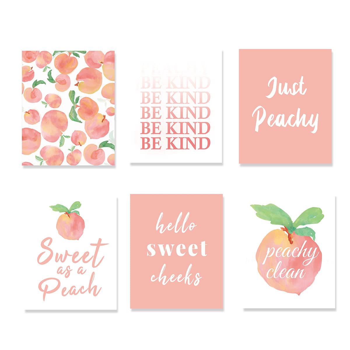 Xuoiaynb Watercolor Pink Peach Art Print- Sweet Peach Fruit With Inspirational Quote Canvas Wall Art-(8   X 10   X 6 Pcs, Unfram