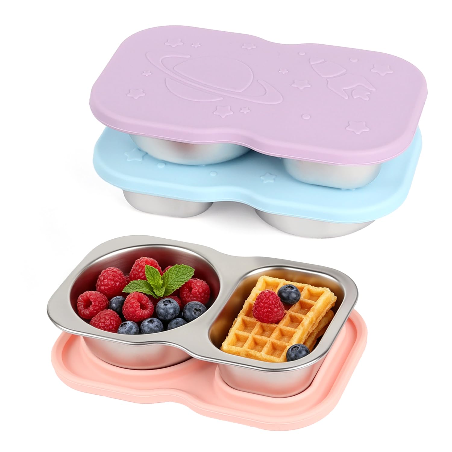Mybakoo Stainless Steel Snack Containers for Kids, 3Pack Small Food Storage Containers with Lids, Reusable Metal Snack Pack Con