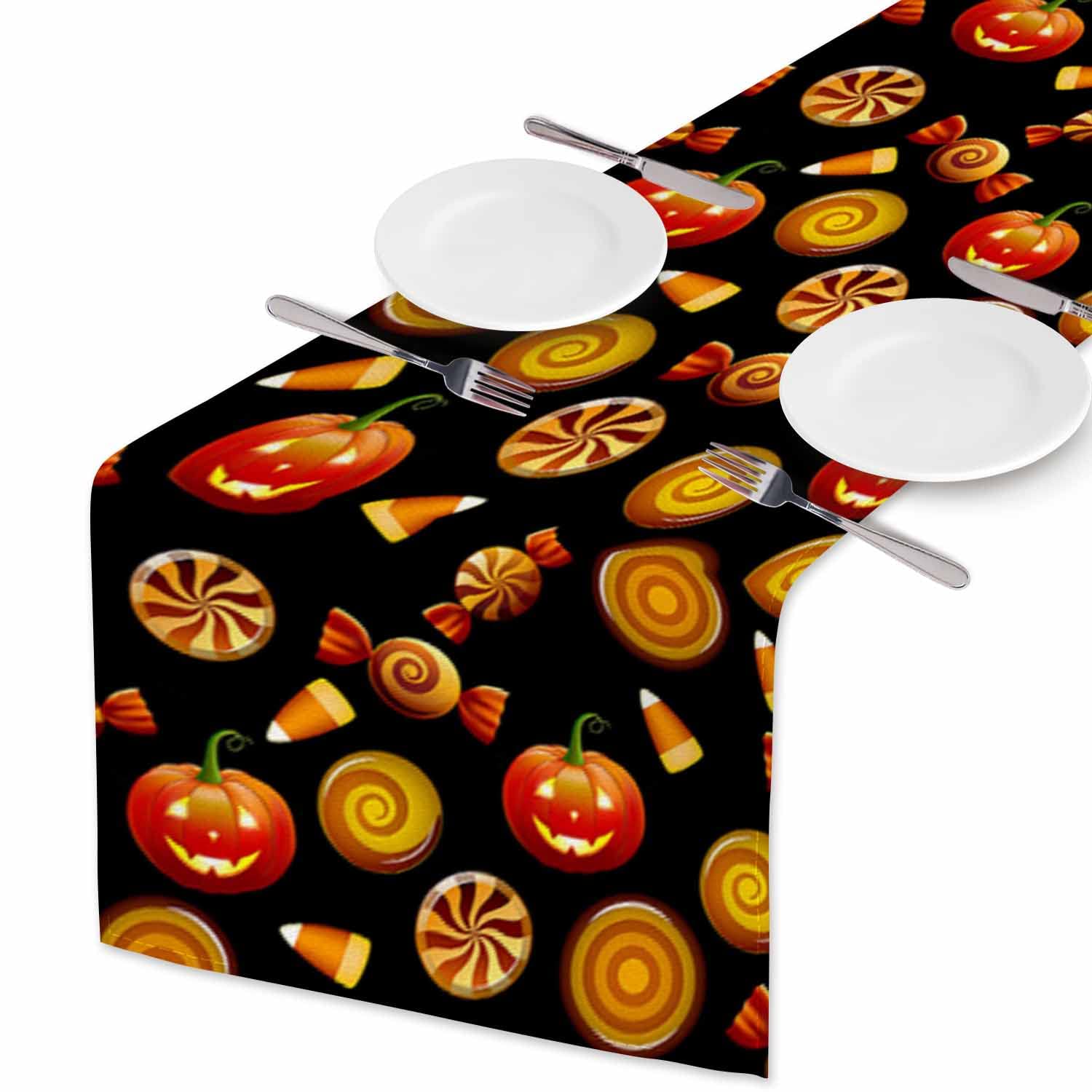 Hosnye Table Runner Halloween Sweets Candy Corn Pumpkins,Cotton Linen Table Runner Decoration For Kitchen Family Dinner Table Ho