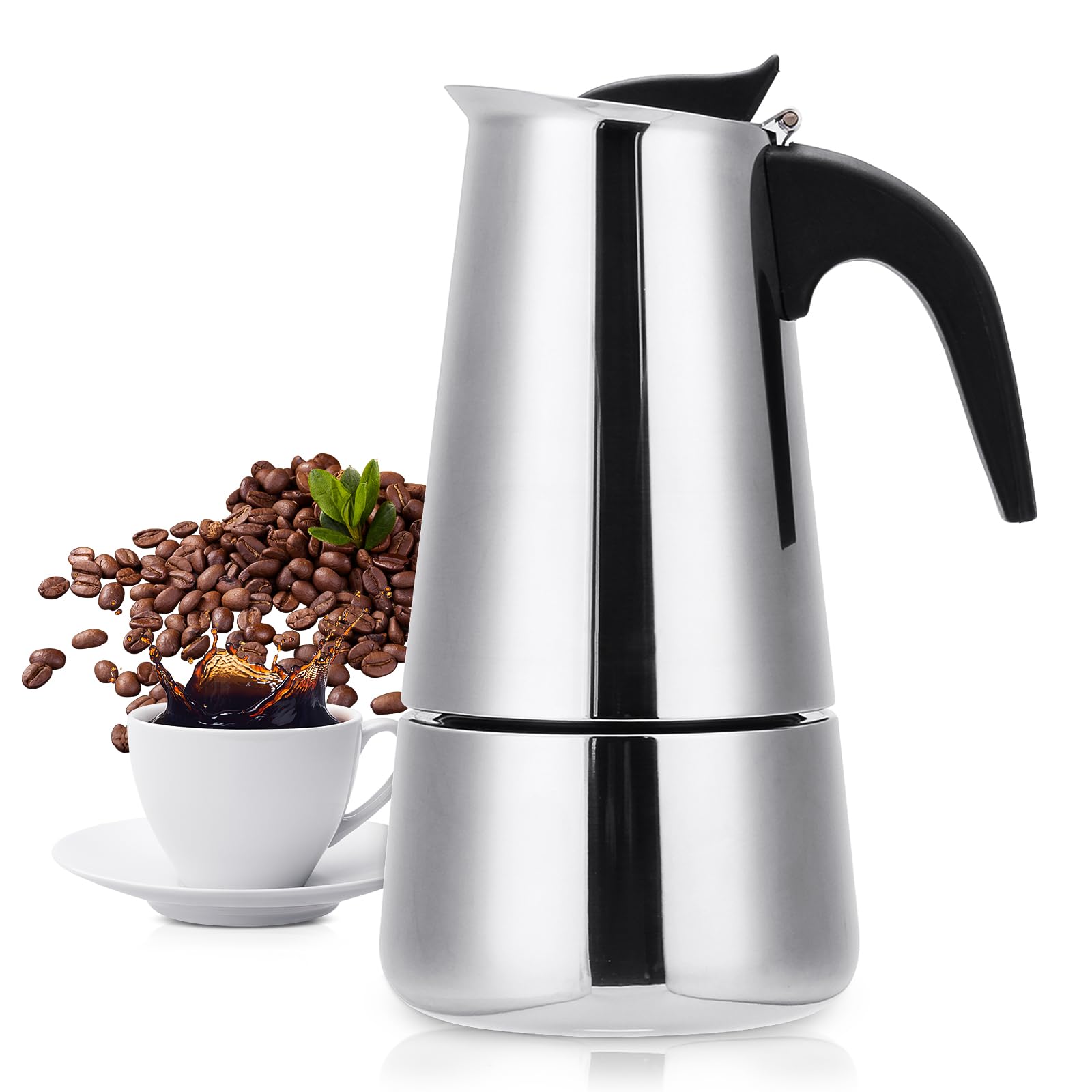 Vonates Stovetop Espresso Maker, 6 Cup Moka Pot, Italian Coffee Maker Percolator, Stainless Steel Espresso Pots, 300Ml/10Oz(Espr