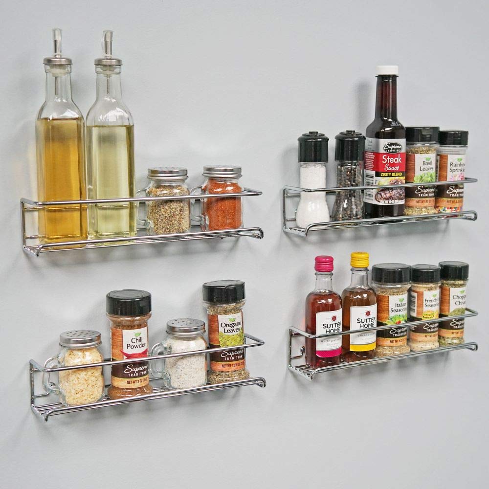 Southern Homewares Spice Rack Shelves, Set Of 4 Chrome Metal Kitchen Home Decor Accessory Pack