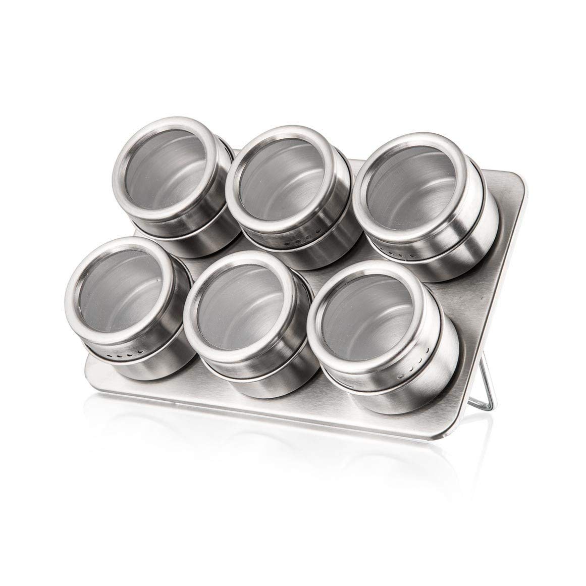 Seaspirit 6 Pcs Stainless Steel Magnetic Spice Jar Dish Rack Spice For Kitchen Storage Seasoning Masala Container For Kitchen Or