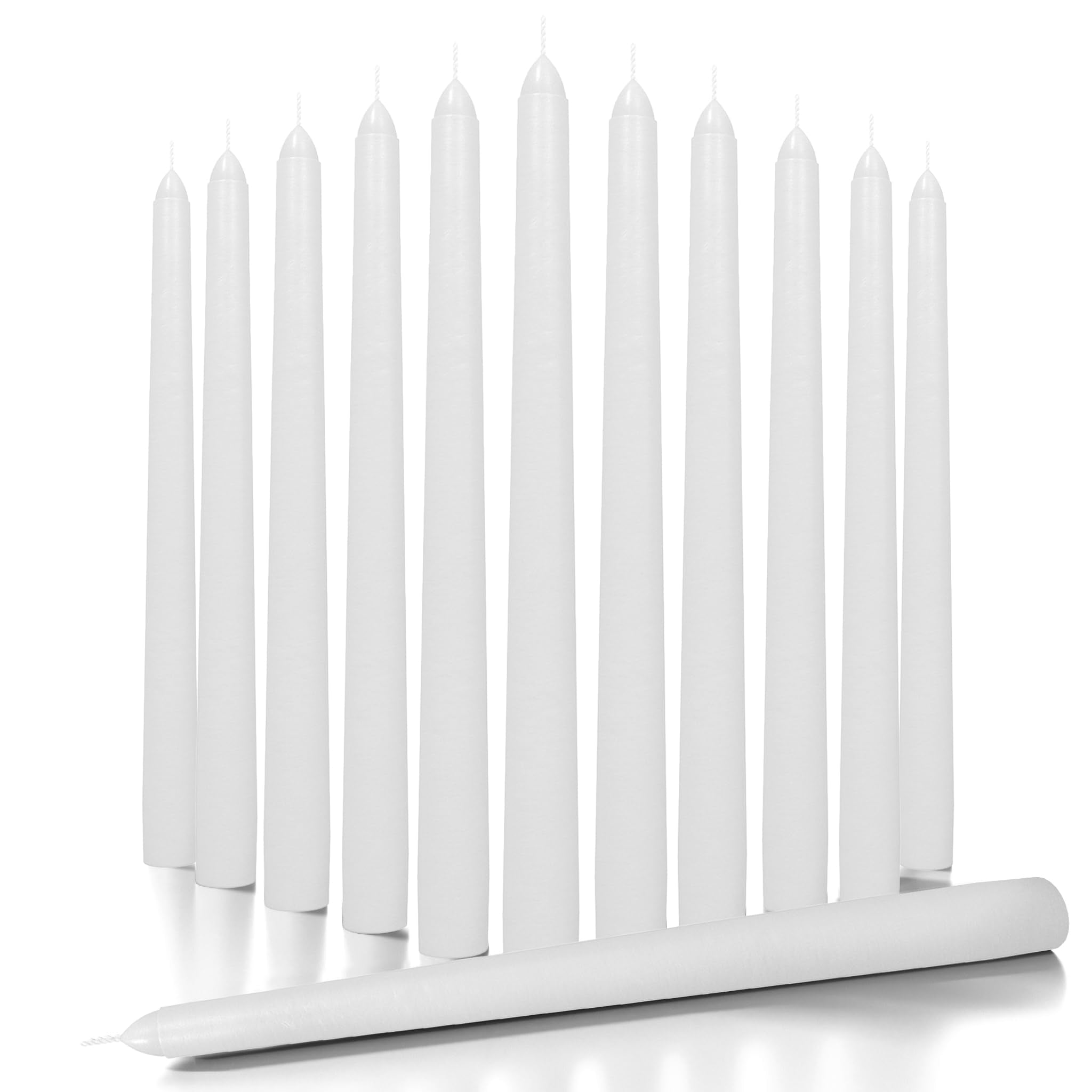 CANDWAX White Taper Candles 12 inch Dripless - Set of 12 Tapered Candles Ideal as Shabbat Candles - Smokeless and Unscented Tape
