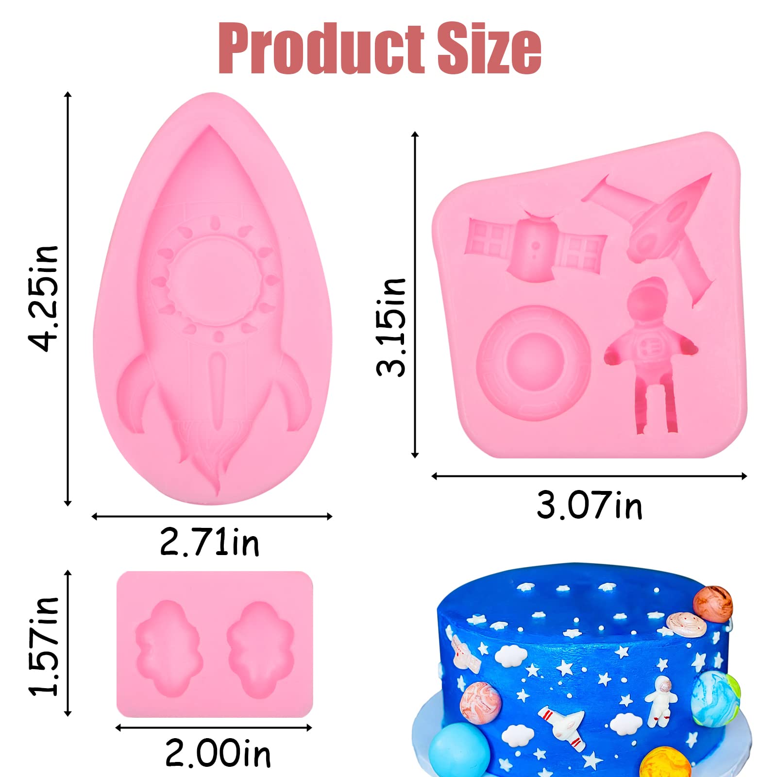 Space Theme Molds 3 Pcs, Spaceship Astronauts Rockets Chocolate Silicone Mold Spacecraft Airplane Cloud Cake Fondant Mold For Ca