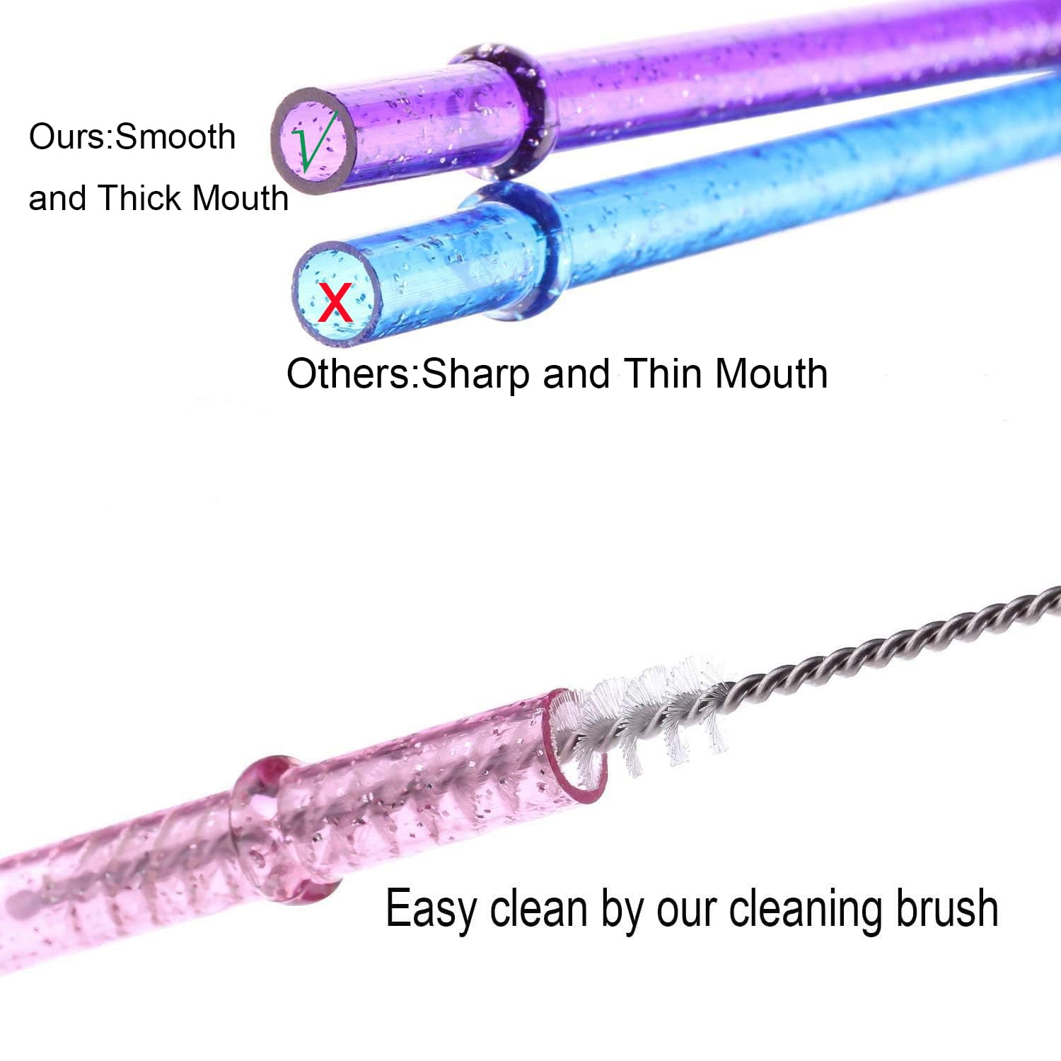 Dakoufish 11 Inch Reusable Tritan Plastic Straws, Replacement Glitter Sparkle Drinking Straws For 24 Oz-40 Oz Mason Jars/Tumbler