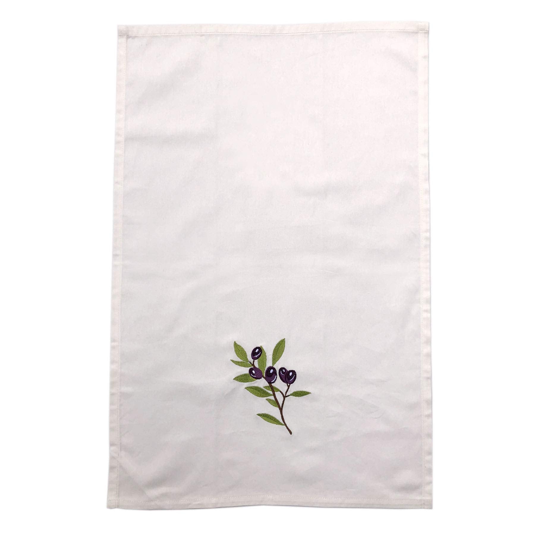 Cait Chapman Home Collection Olive Leaves And Branches Tea Towel Set Of One Printed And One Embroidered Towels 18''X28'', Pack O