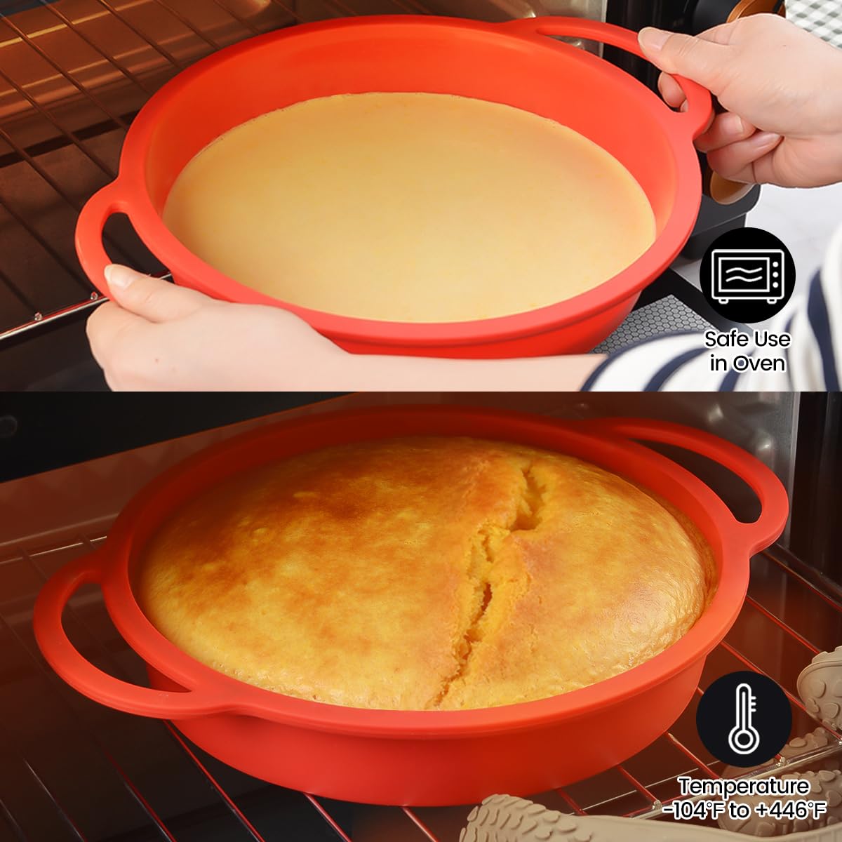 Caketime 9 Inch Round Cake Pan, Metal Reinforced Frame Silicone Cake Mold For Baking With Handle Easy To Move Bpa Free