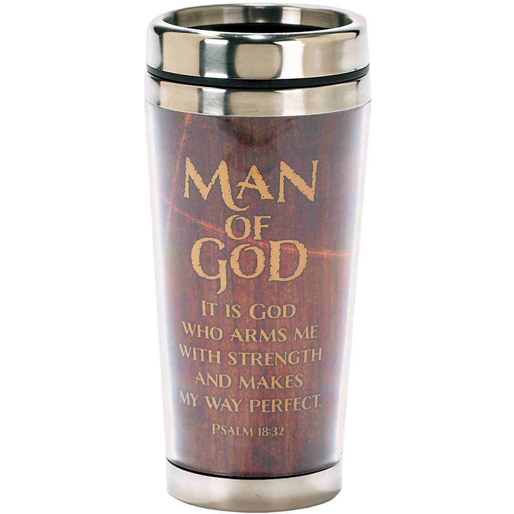 Dicksons Man Of God Woodgrain Insulated 16 Oz. Stainless Steel Travel Mug With Lid