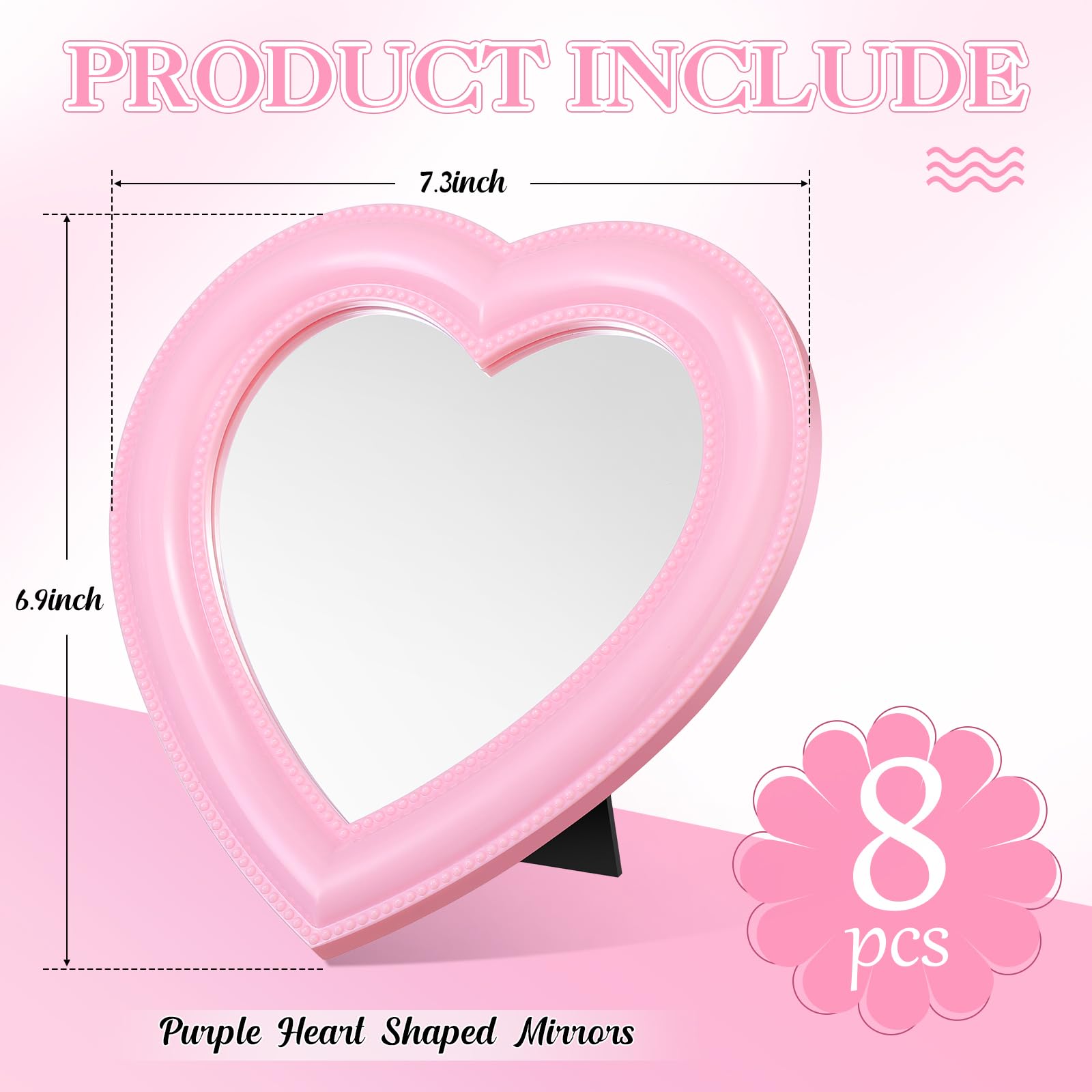 GlikCeil 8 Pcs Spa Party Supplies 8 Heart Shaped Mirror Pink for Sleepover Party Favors Makeup Mirror for Spa Slumber Birthday F