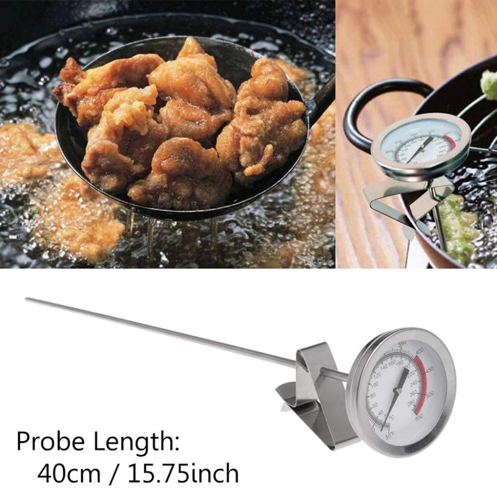Deep Fryer Turkey Thermometer With Clip&15 Inch Stem - Best Professional Kitchen Pot Fryer Thermometer, Stainless Steel Fry Oil