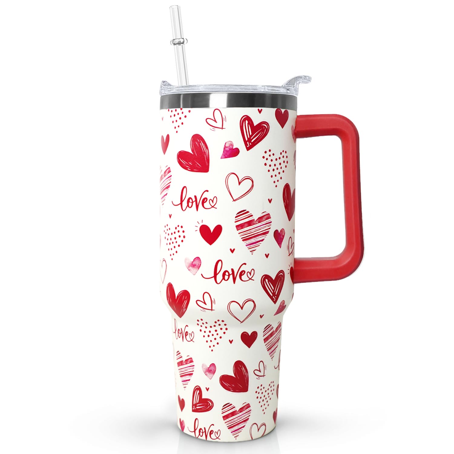 Ceovfoi Love Tumbler 40 Oz Valentine Heart Tumbler With Handle,Valentines Day Coffee Travel Mug Cup Water Bottle,Heart Decor,Va