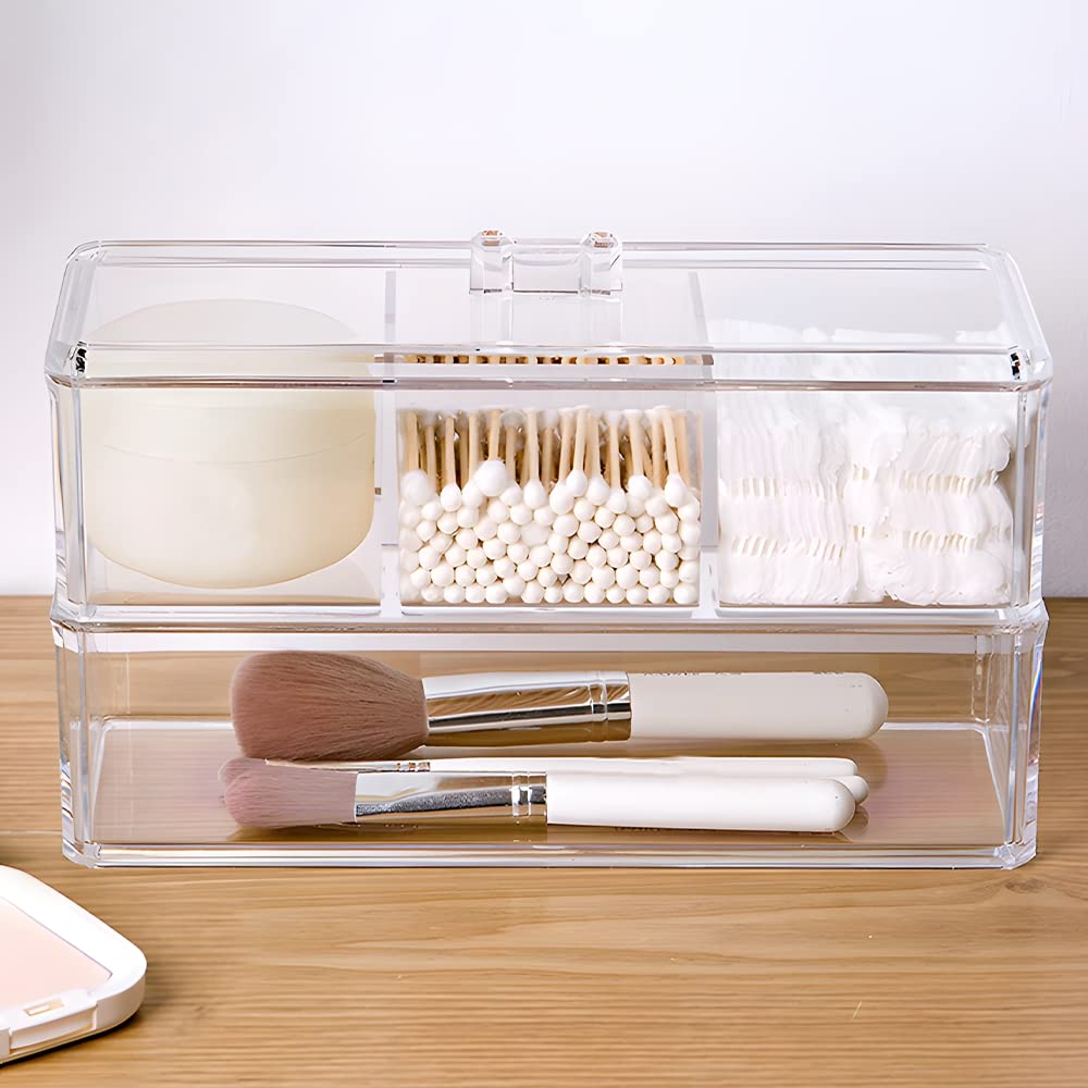 Kimchomerse Qtip Holder Dispenser, 2Layer Cotton Ball Holder For Cotton Swab, Cotton Pad Container For Bathroom Vanity Counterto