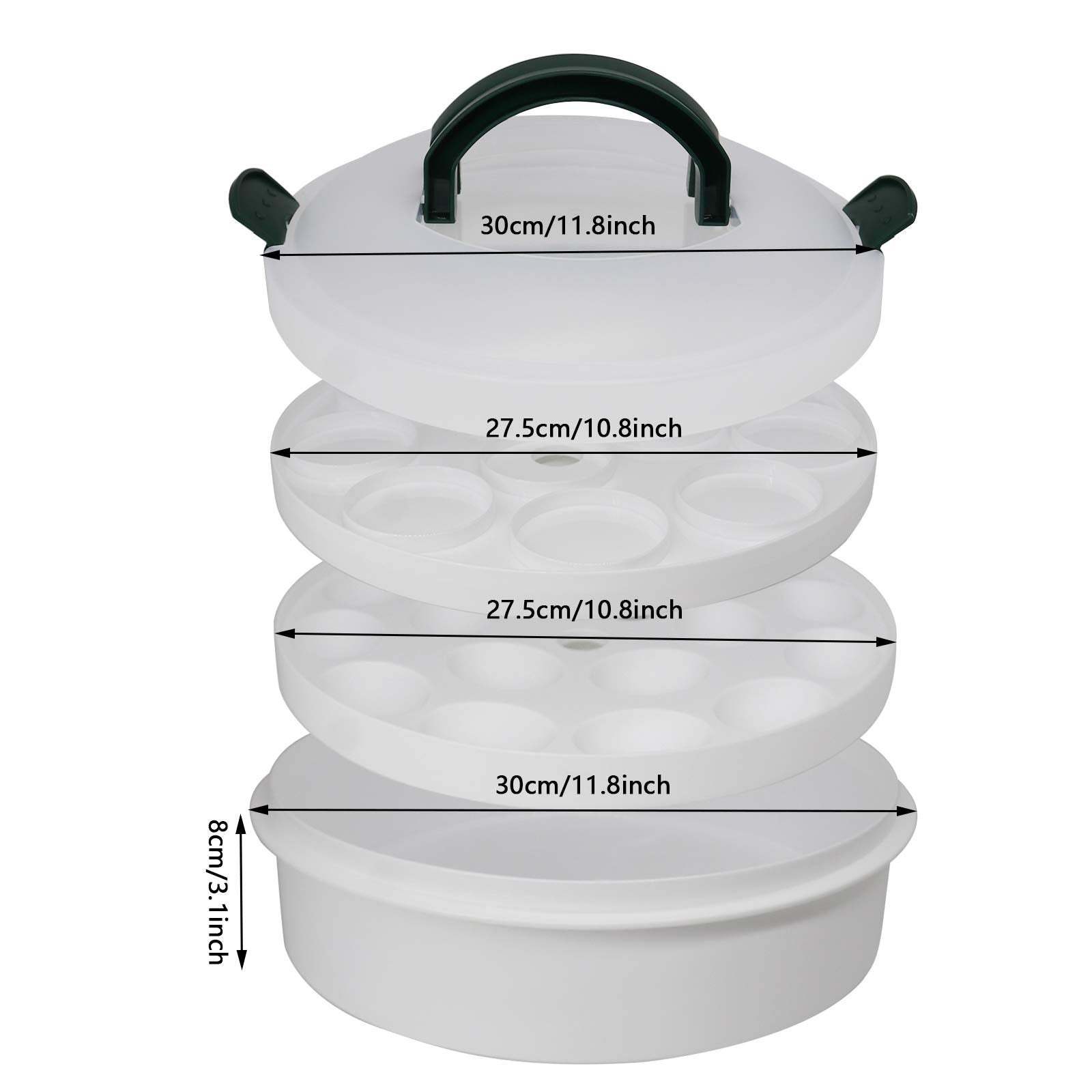 Pujito 10 Inch Portable Pie Carrier With Lid And Tray 3-In-1 Round Cupcake Container Egg Holder Muffin Tart Cookie Keeper Food F