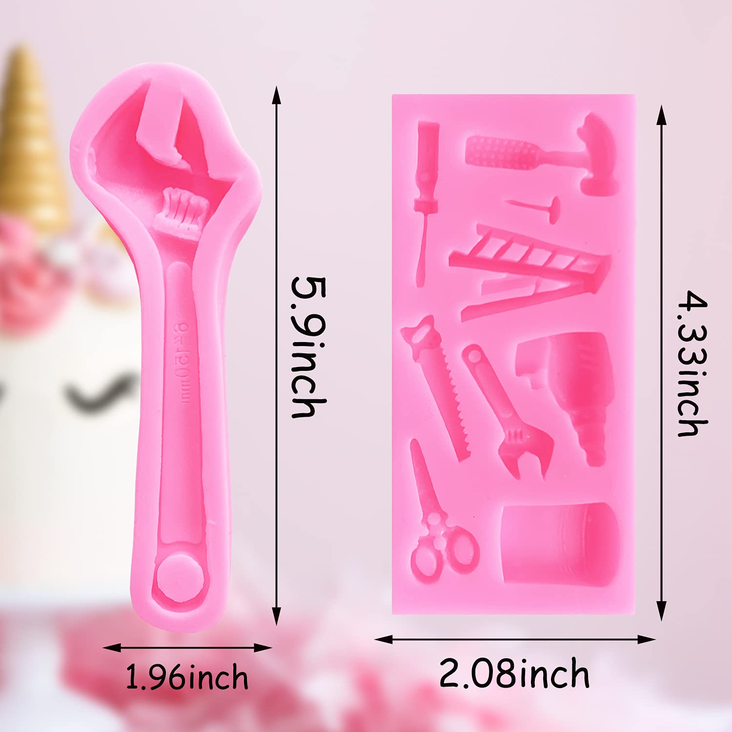 Doumeny 3Pcs Hardware Tools Silicone Mold,Construction Tools Fondant Molds Wrench Chocolate Mold 3D Sugar Fondant Mold Mini Hand