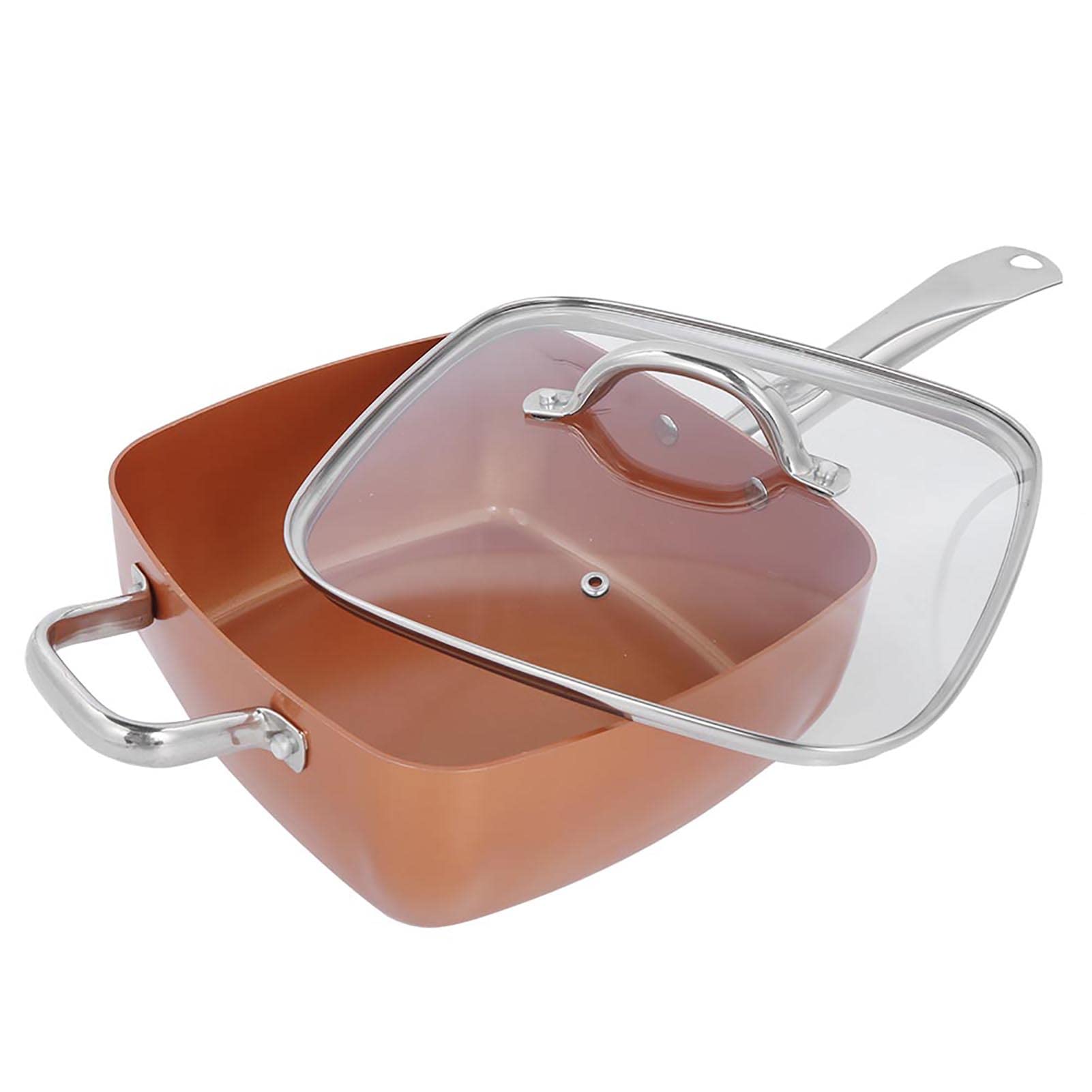 4PCS Nonstick Frying Pans, Deep Frying Pots with Tempered Glass Lid, Steaming Plate Aand Strainer, Large Skillet for Baking, Fry