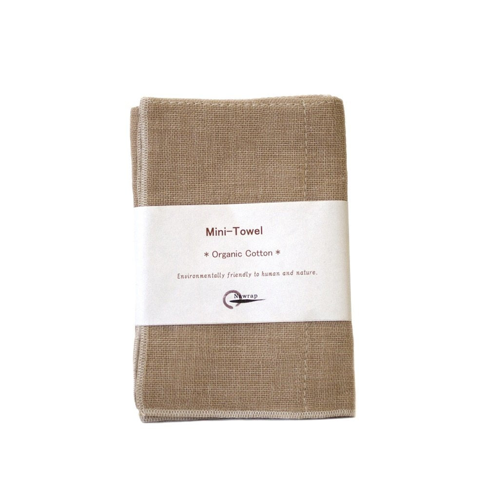 Ippinka Nawrap Organic Cotton Mini Towel, Made In Japan, Durable, Absorbent And Quick-Dry, 4 Ply, 10 X 10 In - Brown