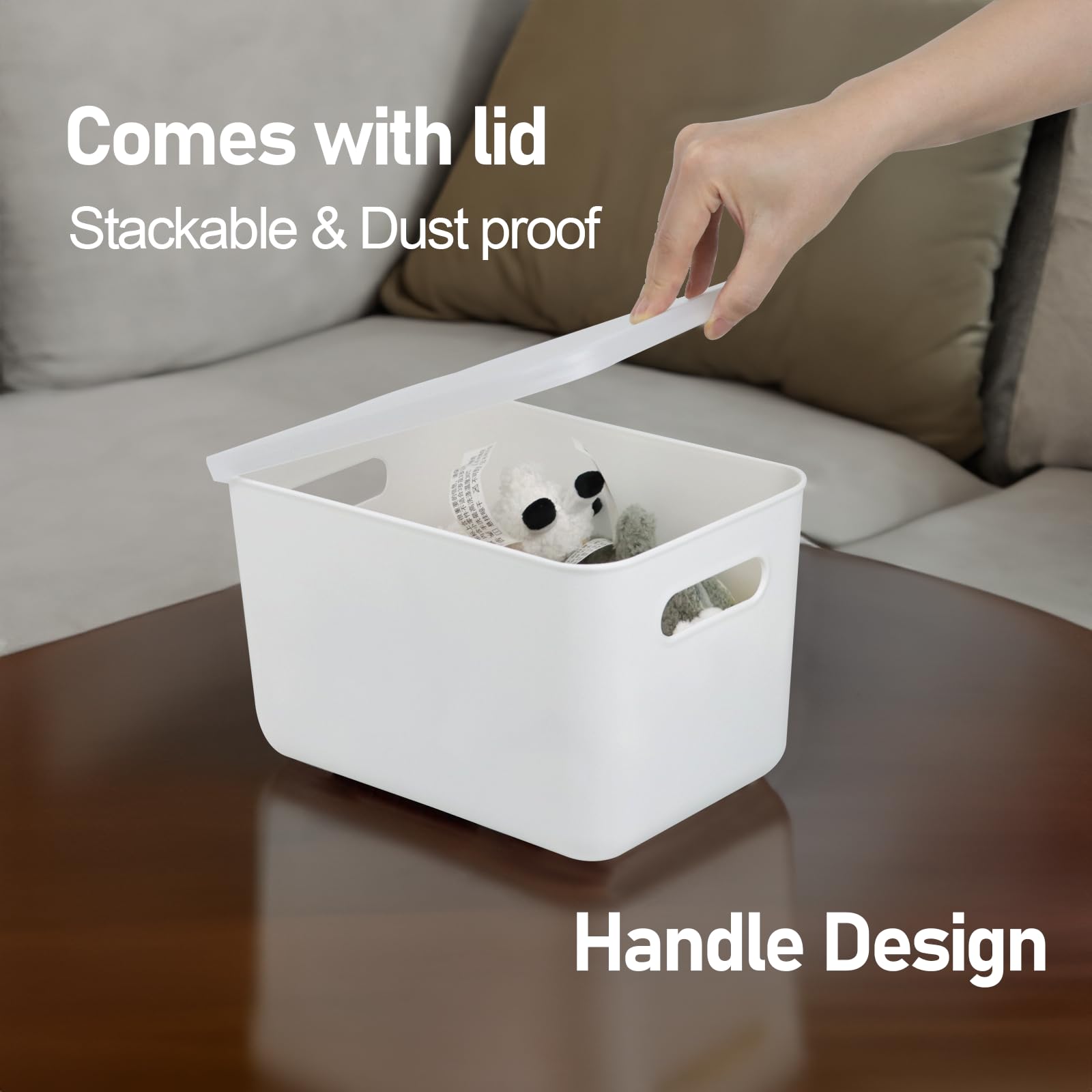 4 Pcs Small Storage Bins With Lids, Stackable Plastic Storage Containers For Organizing, Organizer Bins Shelf Baskets For Pantry
