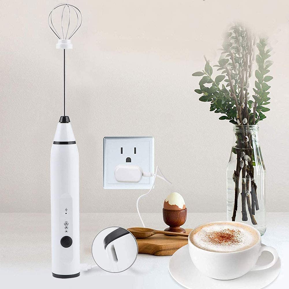 Rechargeable Milk Frother Handheld Electric Foam Maker with 2 Stainless whisks  3-Speed Adjustable Mini Blender Perfect for bulletproof coffee Egg Mix  Latte Coffee Cappuccino  Hot Chocolate Matcha