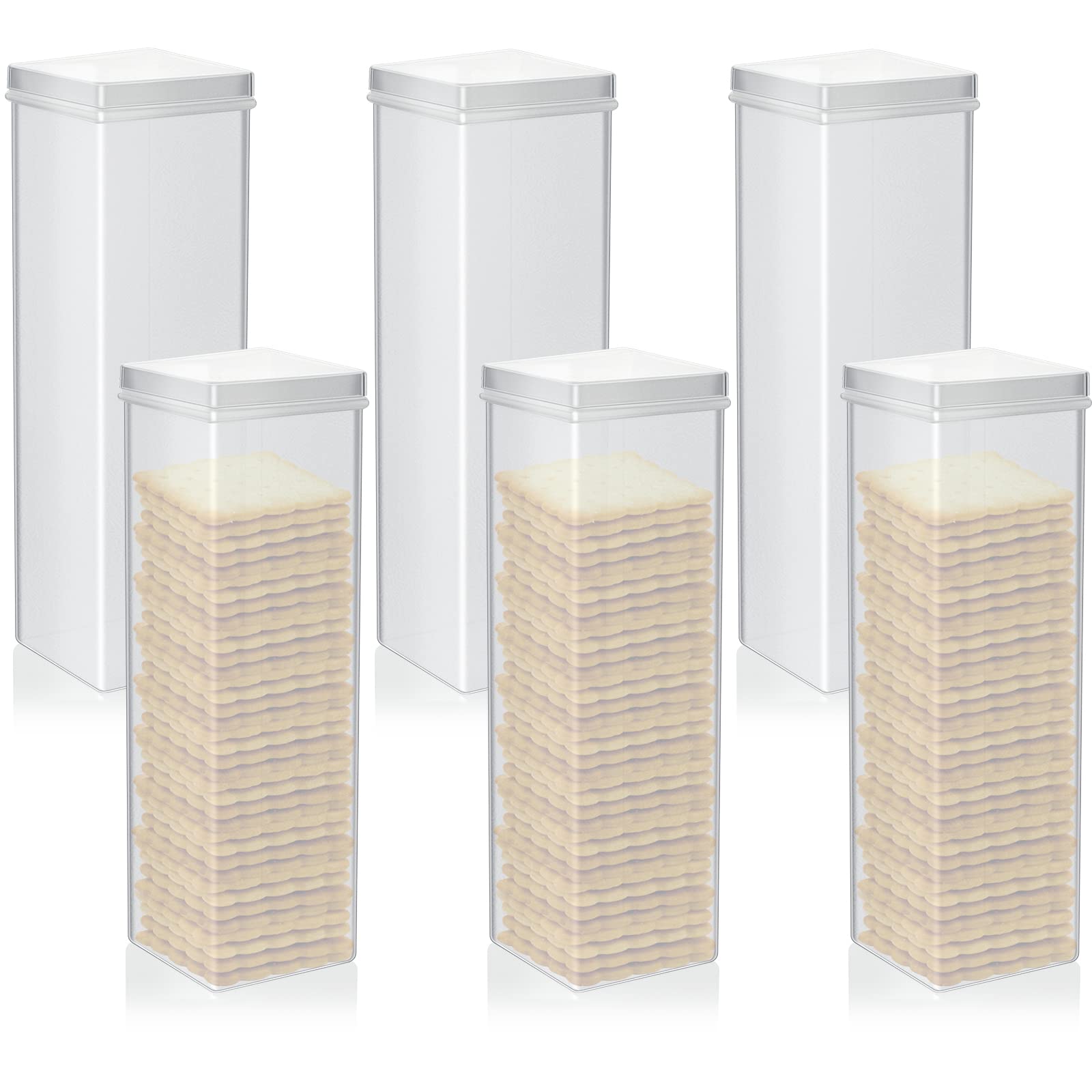 Suclain 6 Pcs Saltine Cracker Sleeve Storage Container Square Cracker Keeper Plastic Container Tall Spaghetti Baking Soda Canist
