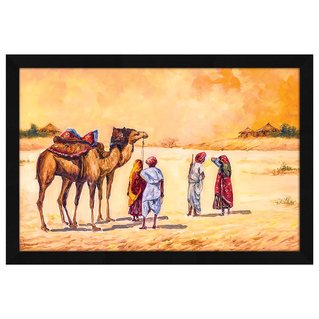 Artx Paper Village Scene Framed Wall Art Painting, Wall Decor For Living Room, Multicolor, Nature, 18.5 X 12.5 Inches, Set Of 1